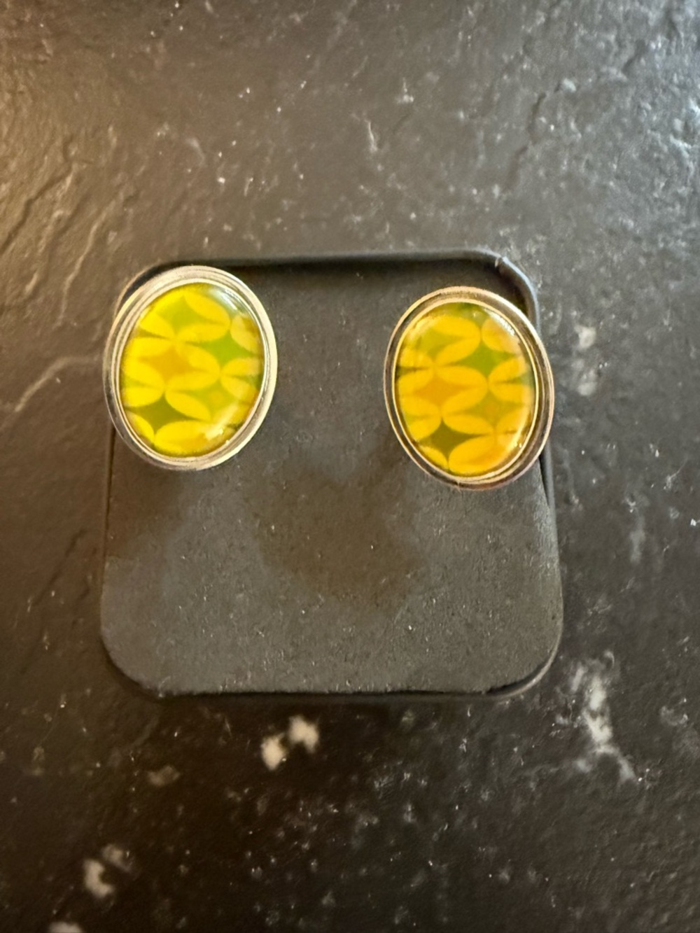 Fossil Yellow and Green Oval Pattern Cuff Links